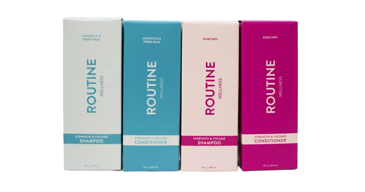 routine shampoo and conditioner packaging